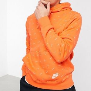 Men’s small Nike All-over swoosh print hoodie in orange